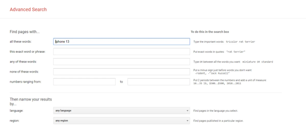 Advance google search